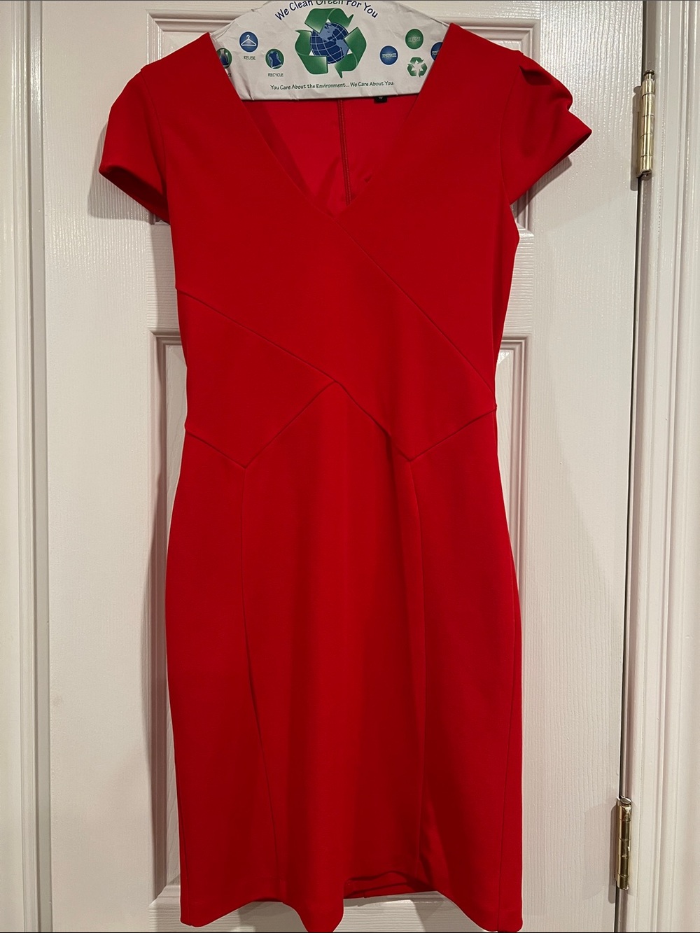 Express Red V‑Neck Cap Sleeve Mini Dress